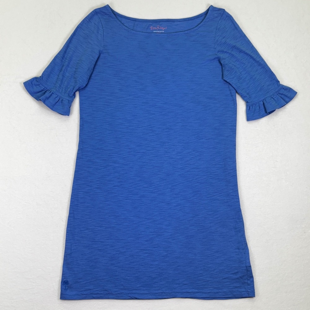 Lilly Pulitzer Pima Cotton Dress Ruffle Sleeve Casual‎ Blue Small